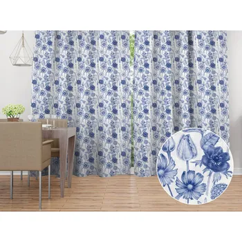 ubrus Dekorační závěs PML-090 Modré jarní květiny na bílém 145x140 cm