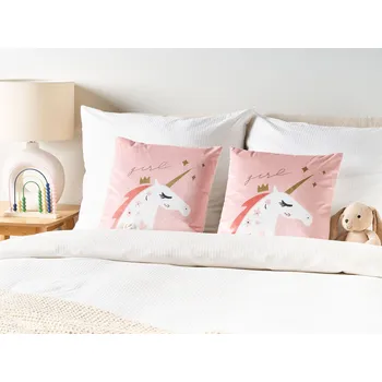 Polštář Sada 2 dětských polštářů růžové sametové 45 x 45 cm jednorožec snímatelné potahy obývací pokoj ložnice Beliani
