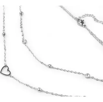 Náhrdelník Náhrdelník z nerezové oceli dvojitý srdce s broušenými kamínky, barva stříbrná
