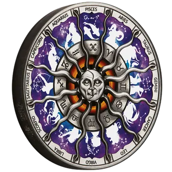 Exkluzivní stříbrná mince 5 Oz Signs of the Zodiac (Znamení zvěrokruhu) 2023 Color Antique