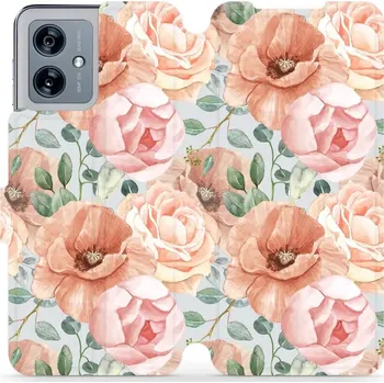 Pouzdro na mobilní telefon Flipové pouzdro Mobiwear - Motorola Moto G54 5G / Moto G54 5G Power Edition - MP02S Pastelové květy (Knížkové flip pouzdro, obal, kryt na mobil Motorola Moto G54 5G / Moto G54 5G Power Edition - MP02S Pastelové květy, materiál Umělá kůže + TPU - ochrana)