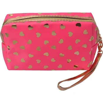 Kosmetická taška Růžová toaletní taštička se zlatými srdíčky - 18*10 cm