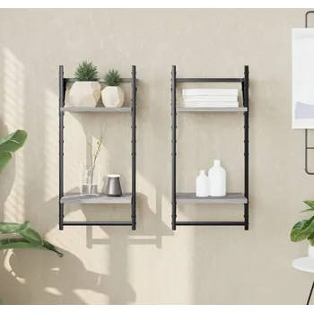 police vidaXL 2patrové nástěnné police s tyčemi 2 ks 30x25x65 cm [836256] Barva: šedá sonoma