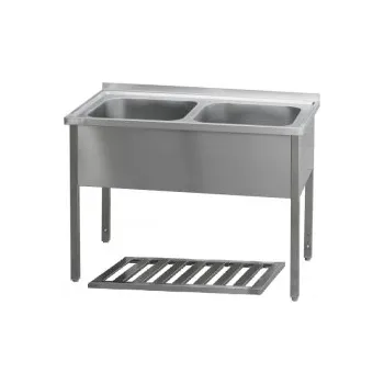 Dílenský stůl Nerezový dvoudřez - mycí stůl montovaný - 15 variant, rozměr 1400x600x900mm ( 2x 600x500x300mm) + roštová police