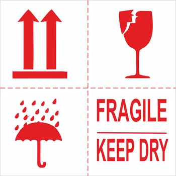 Přepravní štítek 3 symboly +KEEP DRY lakovaná papírová samolepka 100 x 100 mm