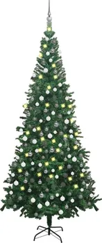 Vánoční stromek Umělý vánoční stromek s LED diodami a sadou bílých a šedých koulí zelený 240 cm