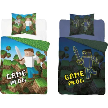 Povlečení Detexpol Minecraft dětské svítící povlečení 140 x 200, 70 x 80 cm zipový uzávěr