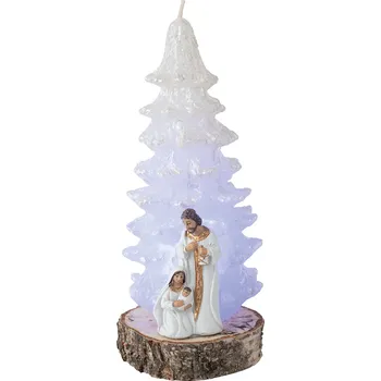 Svíčka Svíce stromek se Svatou rodinou, bílý 23 cm