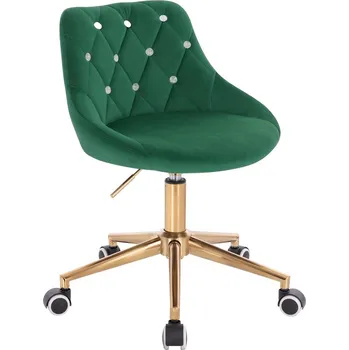 Otočné křeslo Kvam Diamonds velur na zlaté podstavě s kolečky - lahvově zelená