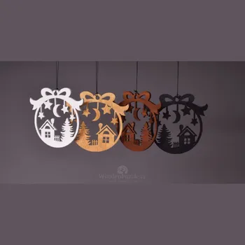 Vánoční ozdoba WoodenPuzzle.cz Dřevěná ozdoba kulatá - Domeček Barva: Kaštanová