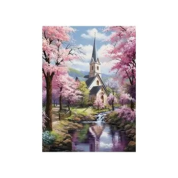 Diamantové malování Diamantové malování - Jarní kostel č. 1100 - 65x85cm
