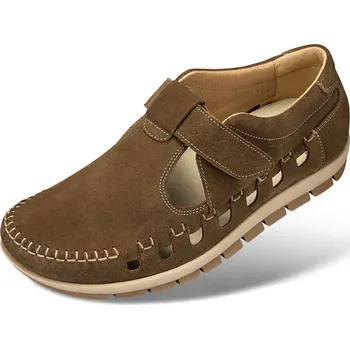 Pánská zdravotní obuv Pánské děrované mokasíny s páskem na suchý zip, velurová useň, hnědá, velikost: 44