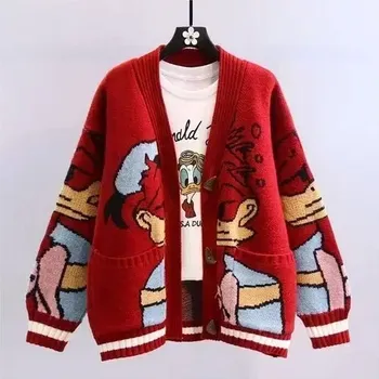 Dámský svetr Dámský/dívčí bavlněný svetr s motivem Kačera Donalda Barva: Červená, Velikost: L