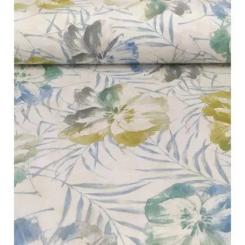 Loneta dekorační látka květy modrozelené | RTex