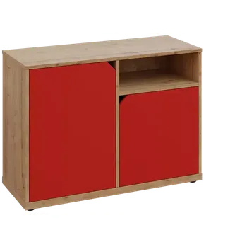 Šatní skříň KU2-10DN P skříňka nízká 2-dveřová, nika, 740x1022x400, provedení pravé, dub lite/červená