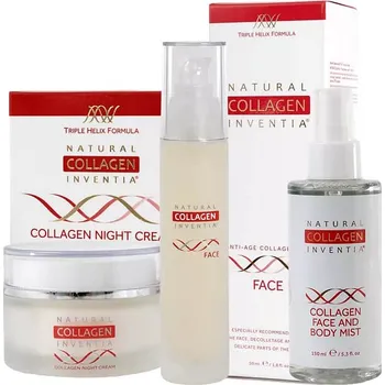 Kosmetická sada Inventia Noční krém s živým kolagenem 50 ml + Živý kolagen FACE 50 ml + Živá voda s kyselinou hyaluronovou 150 ml dárková sada
