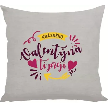 Polštář Polštář lněný 40x40 cm Krásného Valentýna ti přeji