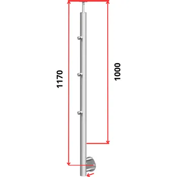 Zábradlí Hahn Steel Konfigurátor - nerezový sloupek O42,4mm - 3 x výplň O12mm - vnější, AISI 304 - brus, boční kotvení Typ držáku madla: Model 0718.242 - kulaté madlo ⌀42,4mm, Výška sloupku - nad podlahou: 1000mm, Parametry sloupku pod úrovní podlahy: 50*170mm
