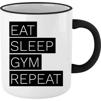 Hrnek pro fitness nadšence - Eat, Sleep, Gym, Repeat - černý lem a ucho 330 ml