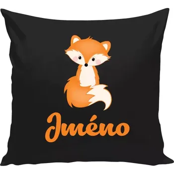 Polštář Polštář černý 40x40 cm Lištička se jménem