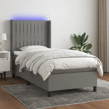 Ložnice vidaXL Box spring postel s matrací a LED 90x200 cm textil [3138446] Barva: Tmavě šedá