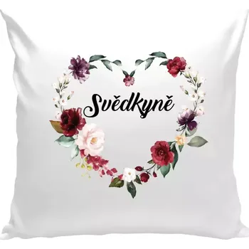 Polštář Polštář bílý 40x40 cm Svědkyně - květinové srdce