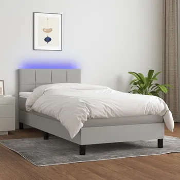 Nábytek vidaXL Box spring postel s matrací a LED 90x200 cm textil [3133130] Barva: světle šedá