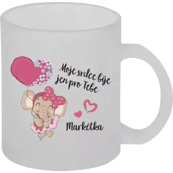 Hrnek 330 ml - skleněný matný Moje srdce bije jen pro tebe se jménem