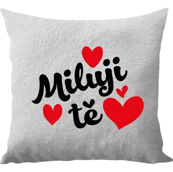 Polštář Polštář bílý 40x40 cm - dlouhý chlup Miluji tě - srdíčka