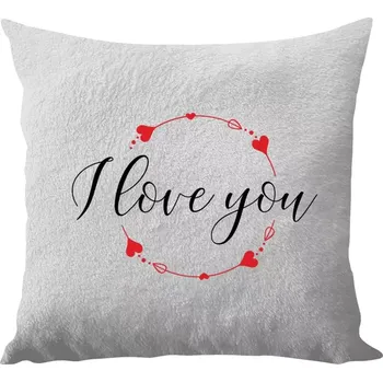 Polštář Polštář bílý 40x40 cm - dlouhý chlup I love you