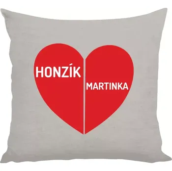 Polštář Polštář pro páry - Rozpůlené srdce se jmény - 40 × 40 cm