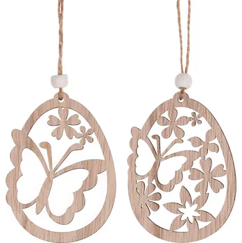 Vánoční ozdoba Autronic Dekorace na pověšení, vajíčko dřevěné. Cena za 1sáček (2ks). Mix 2 - VEL7015