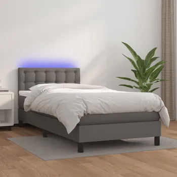Postel vidaXL Box spring postel s matrací a LED 80x200 cm umělá kůže [3134190] Barva: Šedá