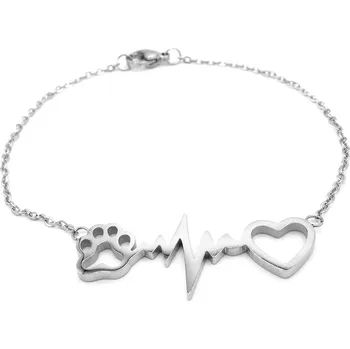 Náramek Steel Jewelry Náramek srdce, křivka EKG a tlapka z chirurgické oceli NR220252 dárkové balení zdarma