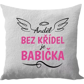 Polštář Polštář bílý 40x40 cm - dlouhý chlup Anděl bez křídel - babička