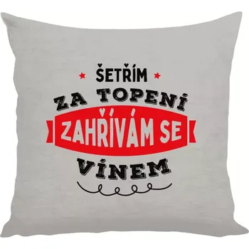 Polštář Polštář lněný 40x40 cm Zahřívám se vínem