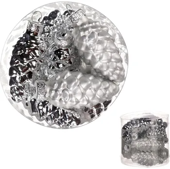 Vánoce Autronic Ozdoby skleněné-tvar šišky, stříbrné, pr. 5,5 cm,cena za 1 balení (13 ks) - VAK128-SIL