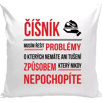 Polštář Polštář bílý 40x40 cm Musím řešit problémy - číšník
