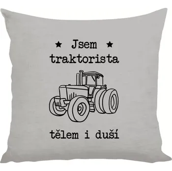 Polštář Polštář lněný 40x40 cm Jsem traktorista tělem i duší