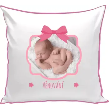 Polštář Polštář barevný 32x32 cm Růžová mašle s fotografií