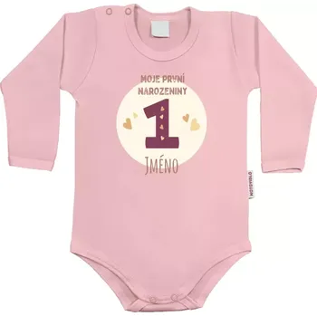 Dětské body s dlouhým rukávem Moj první narozeniny se jménem (vínová)