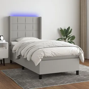 Postel vidaXL Box spring postel s matrací a LED 90x200 cm textil [3138287] Barva: světle šedá