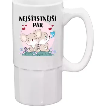 Sklenice Půllitr bílý vysoký Nejšťastnější pár