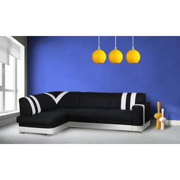 Sedací souprava Rohová sedačka CHIKMAG levá, látka černá/bílá ekokůže +možnost VÝNOSU + PROVĚŘENO zákazníky + vyzvednutí ZDARMA