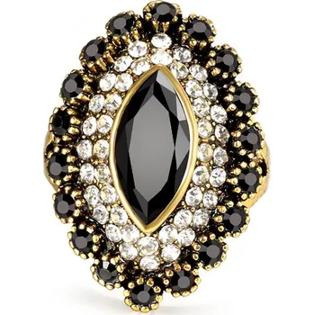 Prsten Masivní vintage prsten s krystaly Barva (Varianta): Černá, Velikost prstenu: 7 (54,3 mm)