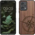 Dřevěné - silikonové pouzdro KWmobile na mobil Xiaomi Redmi Note 12 5G / Poco X5 5G Kompas (Pouzdro na mobil Xiaomi Redmi Note 12 5G / Poco X5 5G z přírodního dřeva s ornamentem + silikonová vanička - Kompas)
