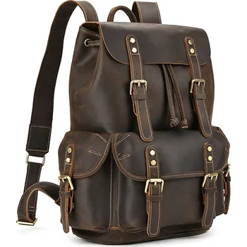 Sportovní batoh Vintage kožený batoh unisex crazy horse kůže Barva (Varianta): Design1 tmavě hnědá