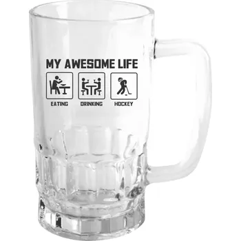 Sklenice Půllitr skleněný My awesome life - eating, drinking, hockey