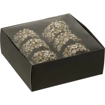 6ks zlatý kovový držák na ubrousky se zdobením a kamínky Luxy - Ø 5*3cm