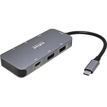 Datové redukce ROLINE Multiport adaptér USB C (M) -> HDMI (4K@30Hz), 1Gb LAN, 2x USB3.0 A(F) + USB C(F), USB C (PD) - 12.02.1121